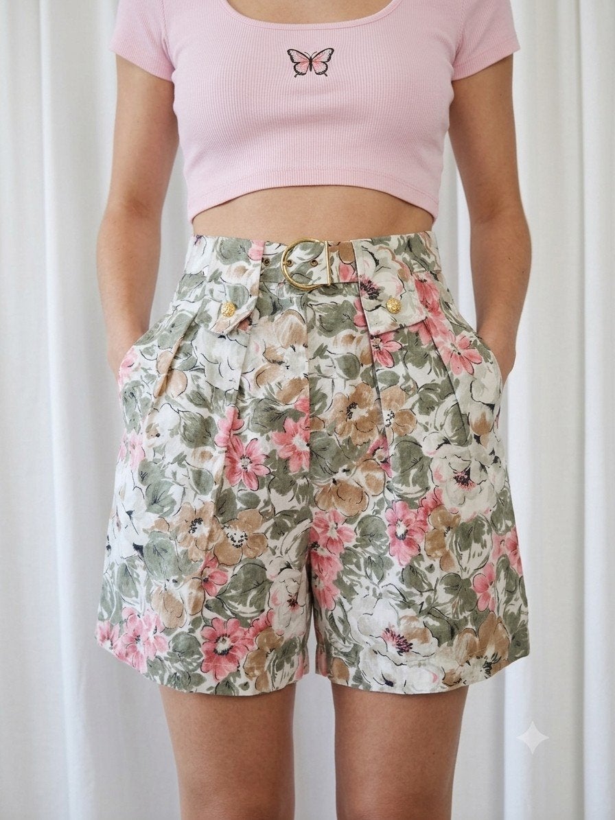 AB vintage linnenmix culotte shorts met bloemenprint, Kleding | Dames, Kort, Zo goed als nieuw, Vintage, Maat 36 (S)