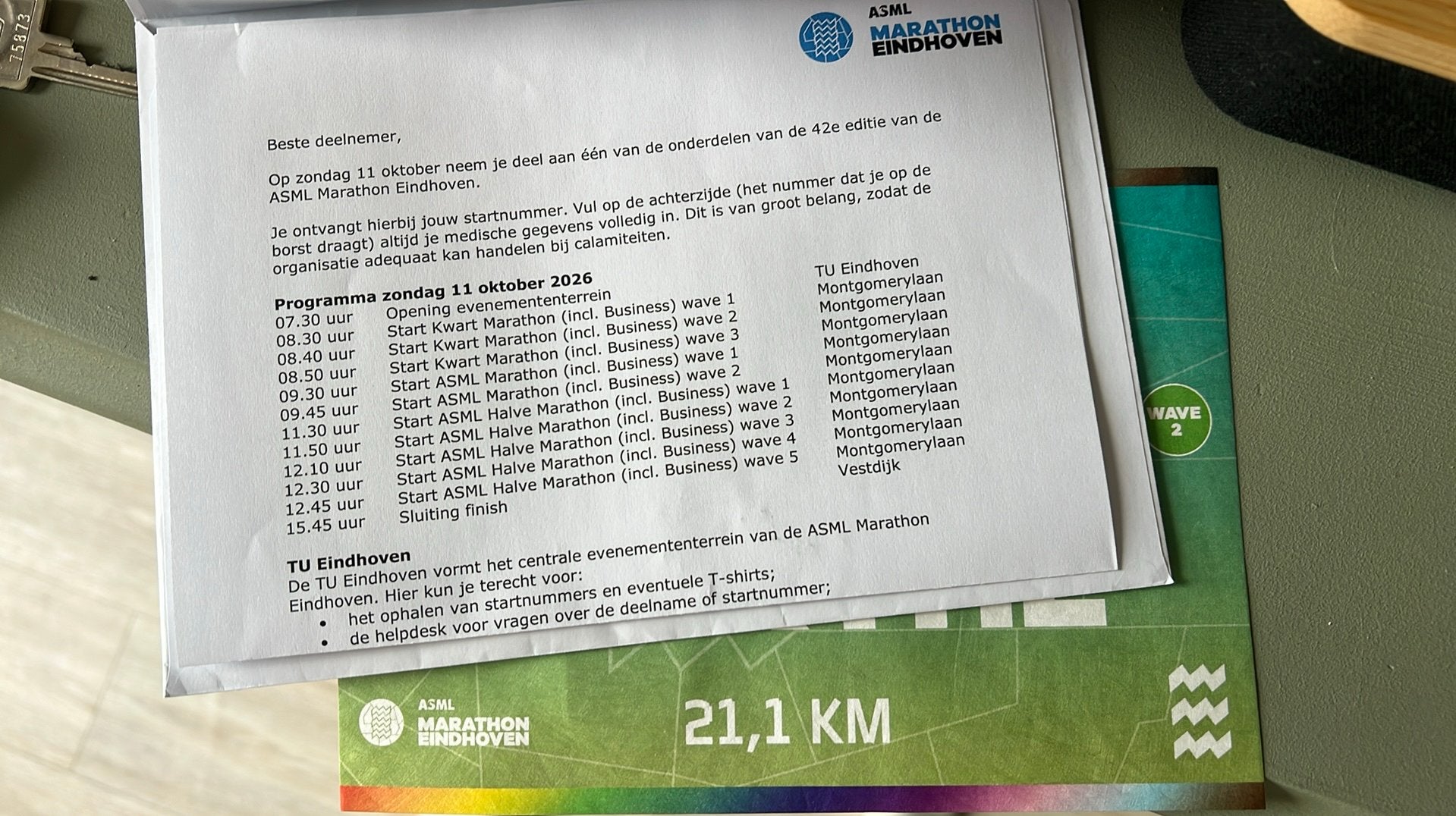 Startbewijs halve marathon ASML Eindhoven, Ophalen