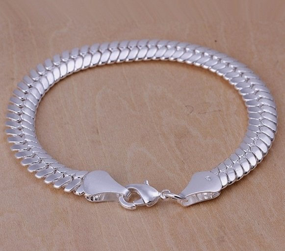 Heren 10 mm 925 sterling zilveren armband, Sieraden, Tassen en Uiterlijk, Ophalen of Verzenden, Nieuw, Zilver, Zilver