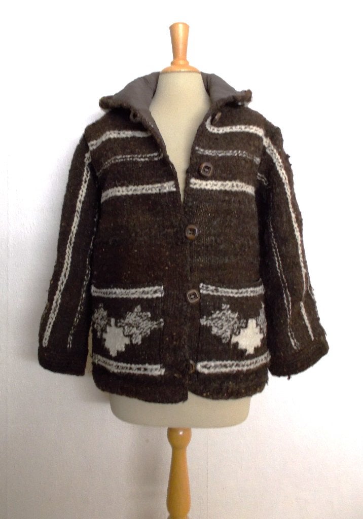 Bruin wollen windstopper folklore/Noors vest met capuchon! M, Verzenden, Zo goed als nieuw, Maat 38/40 (M), Bruin