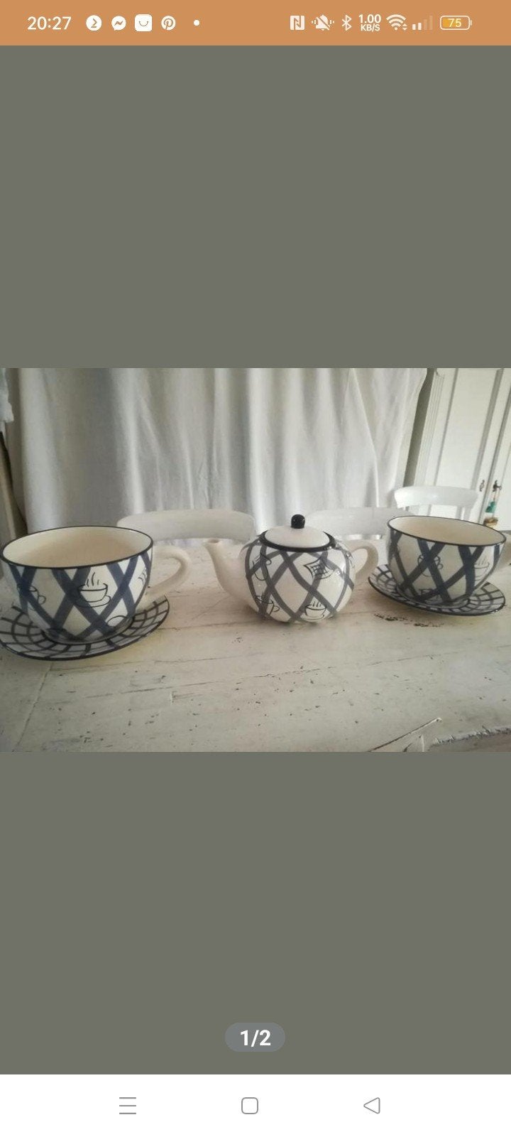 Grote theepot met 2 extra grote theekoppen, Keramiek, Ophalen of Verzenden, Zo goed als nieuw, Theepot