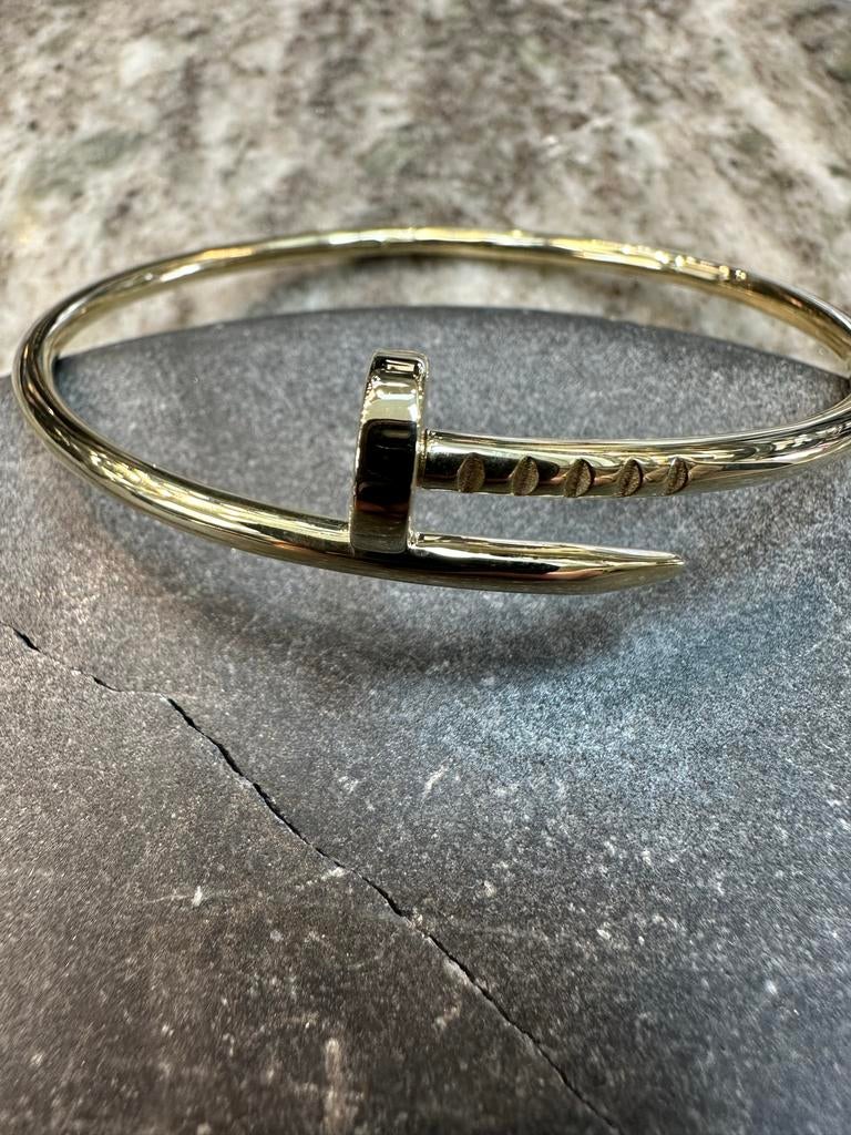 14k Gouden Massieve Spijker Armband - Uniek Design, Sieraden, Tassen en Uiterlijk, Armbanden, Ophalen of Verzenden, Nieuw, Goud
