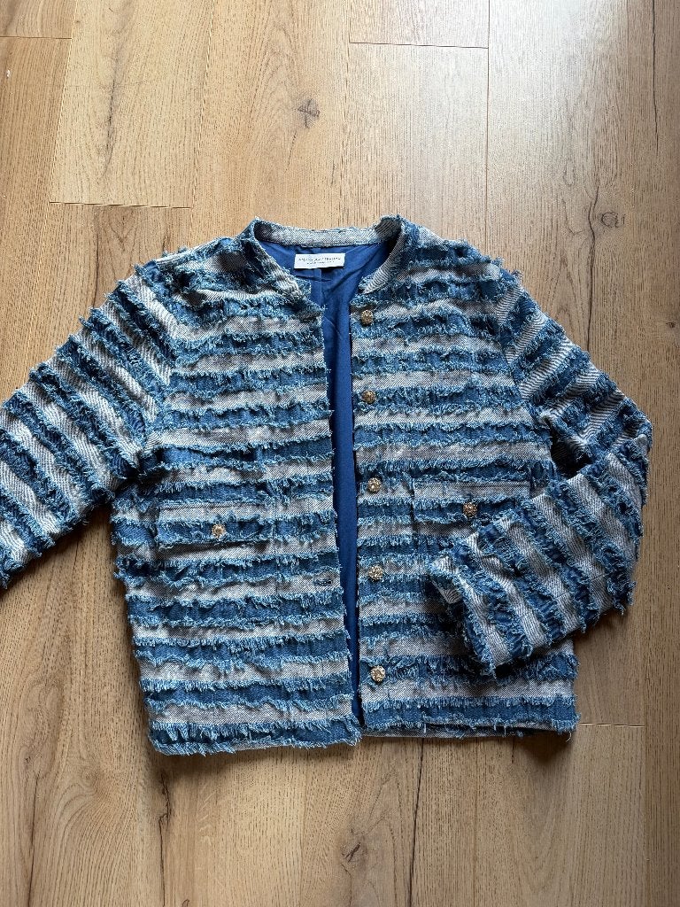 Jeans blauw jasje Amaya Amsterdam Maat XL, Maat 42/44 (L), Zo goed als nieuw, Jasje, Amaya