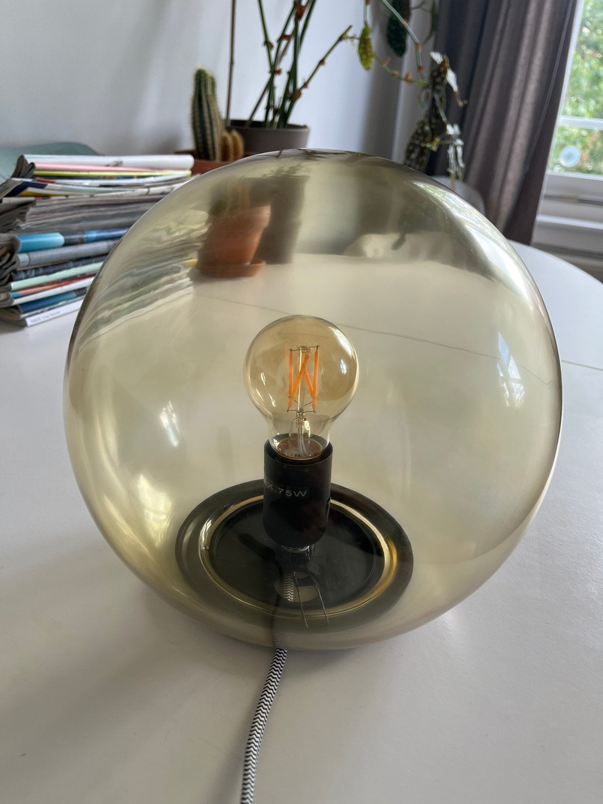 Ronde glazen lamp, Gebruikt, 23 cm, Overige stijlen, Glas