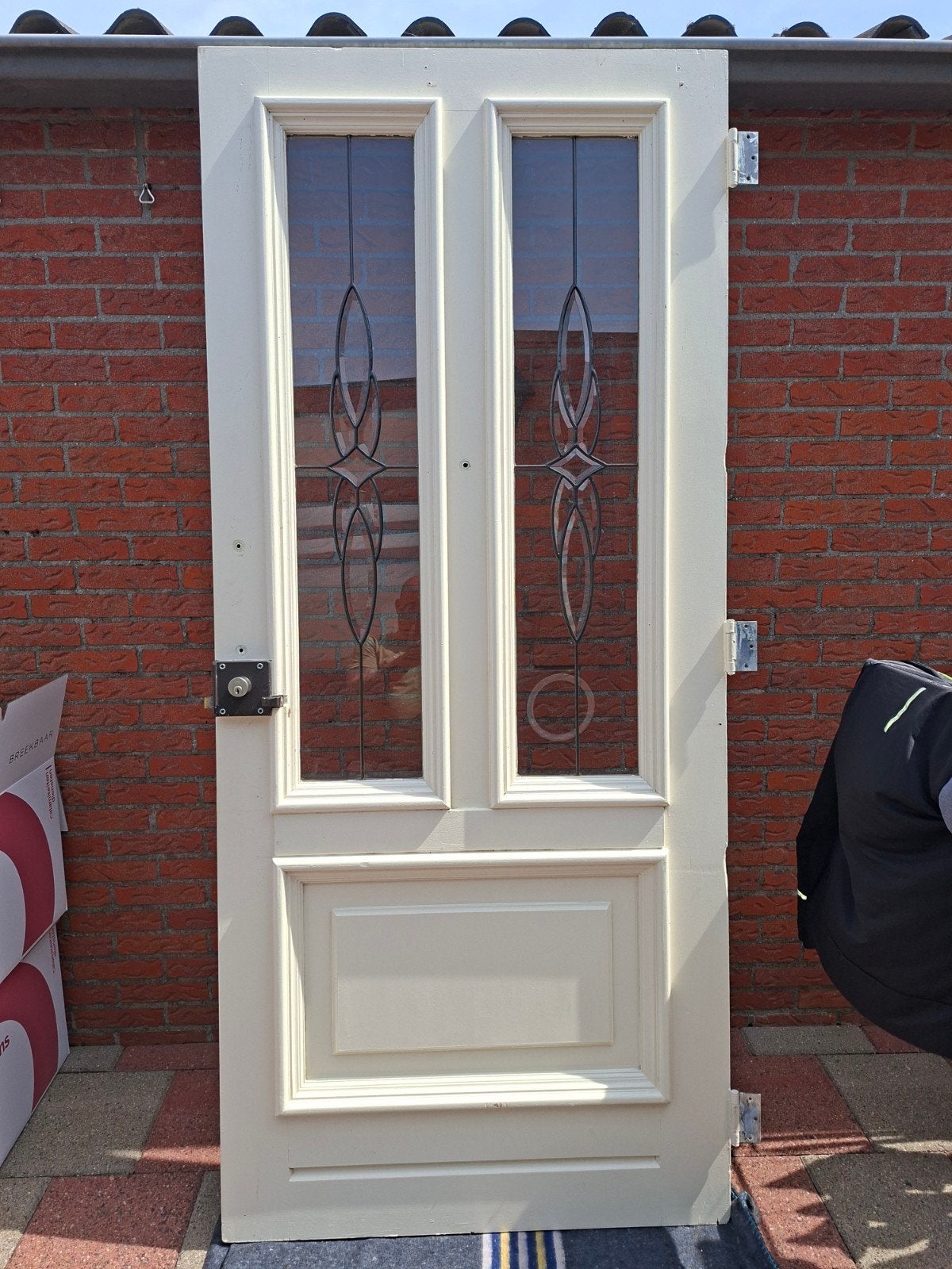 Buitendeur met glas in lood, 210x92 cm, Ophalen of Verzenden, Gebruikt
