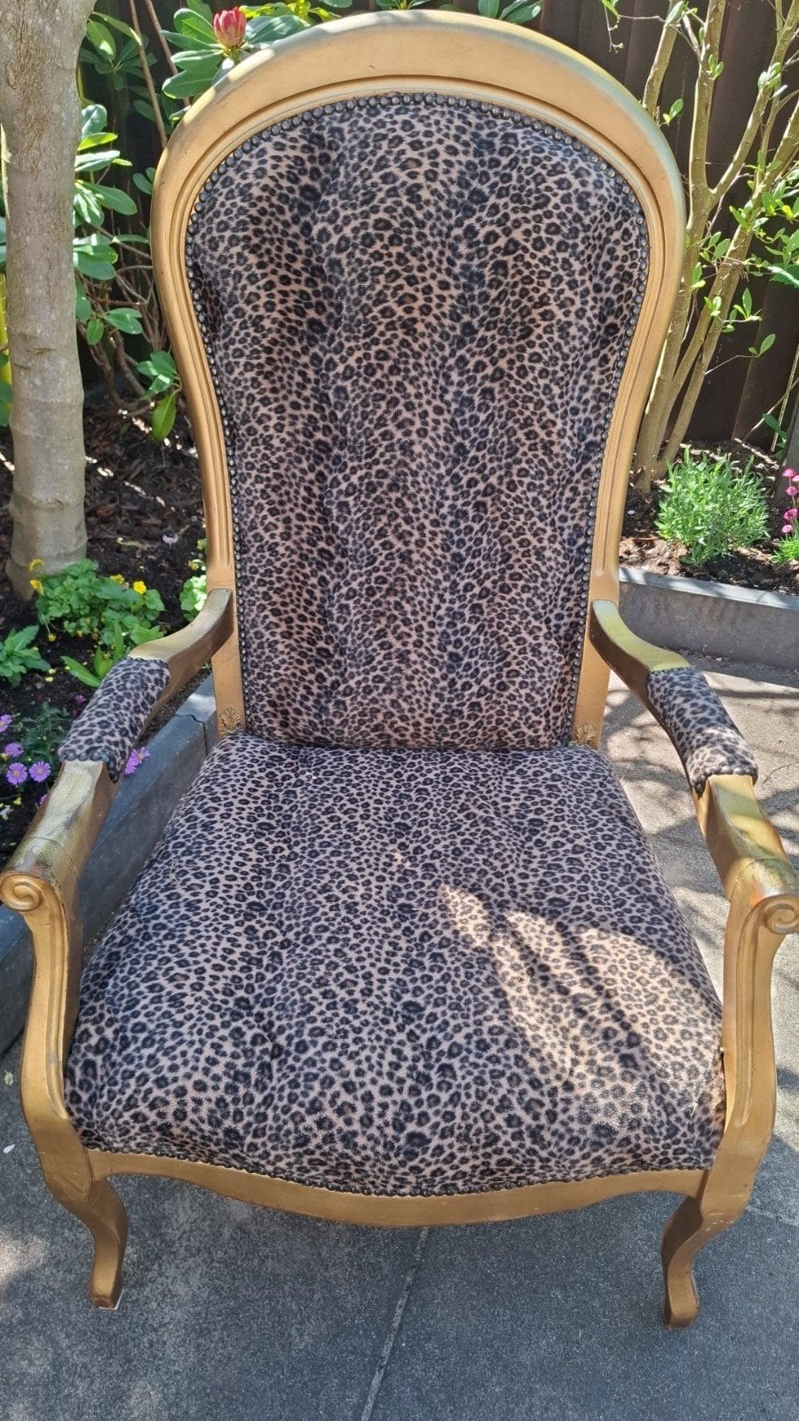 Vintage stoel met panterprint - Goudkleurig frame, Ophalen of Verzenden