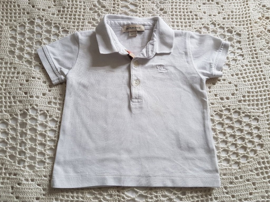 Burberry Baby polo shirtje wit 74, Kinderen en Baby's, Babykleding | Maat 74, Verzenden, Zo goed als nieuw, Jongetje of Meisje