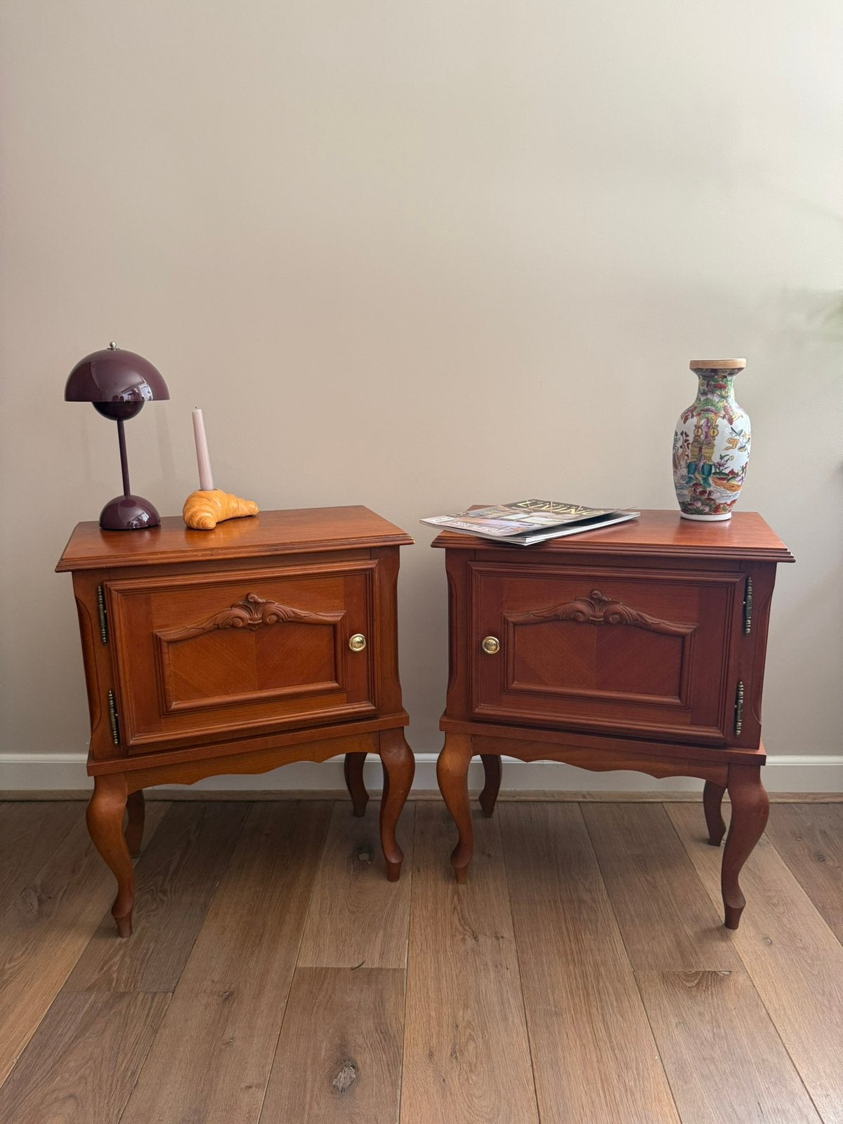 Set Franse Nachtkastjes hout | Vintage, Ophalen, Gebruikt, 55 tot 70 cm, 45 tot 65 cm