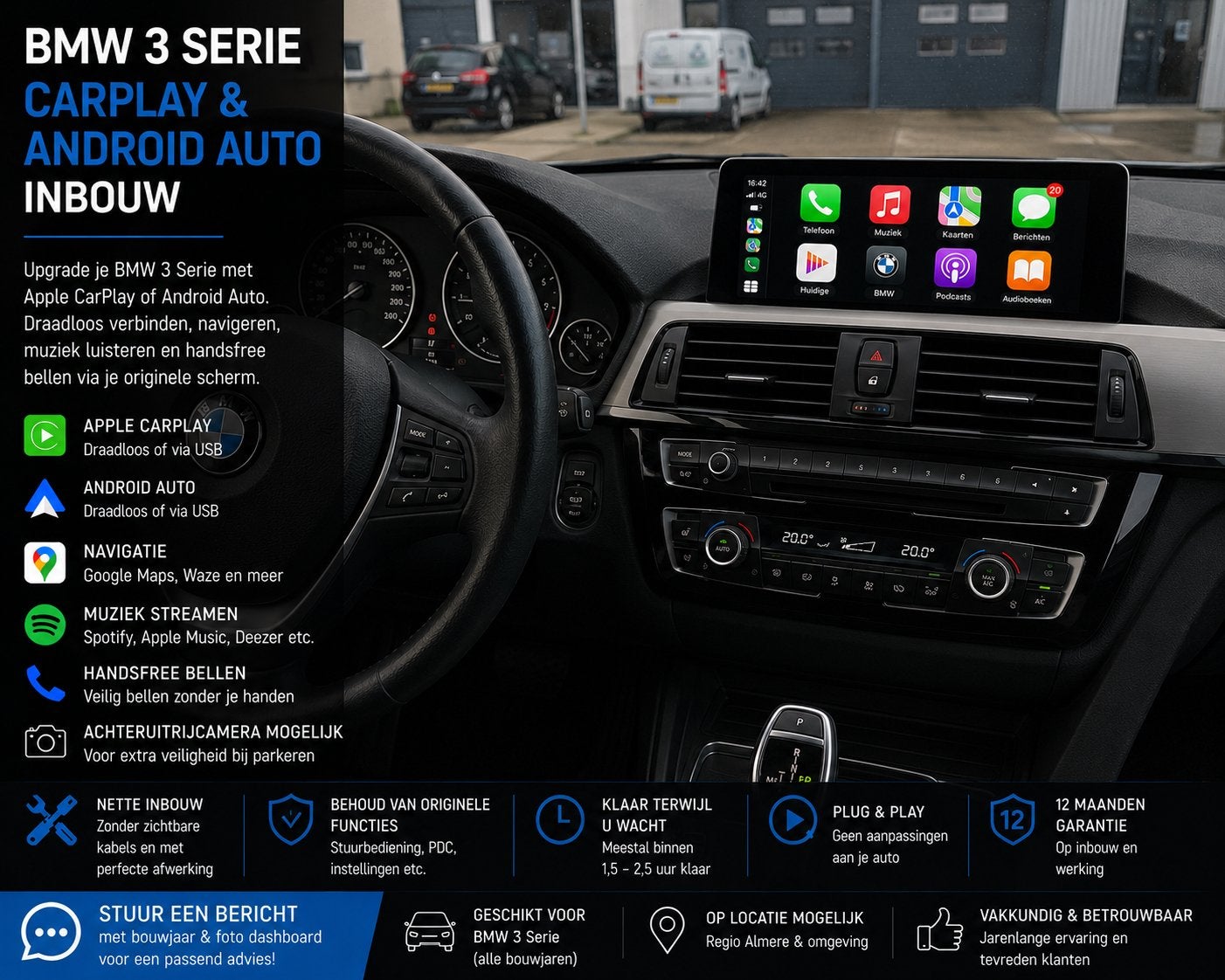 BMW 3 Serie CarPlay & Android Auto Inbouw, Auto diversen, Autoradio's, Ophalen, Nieuw