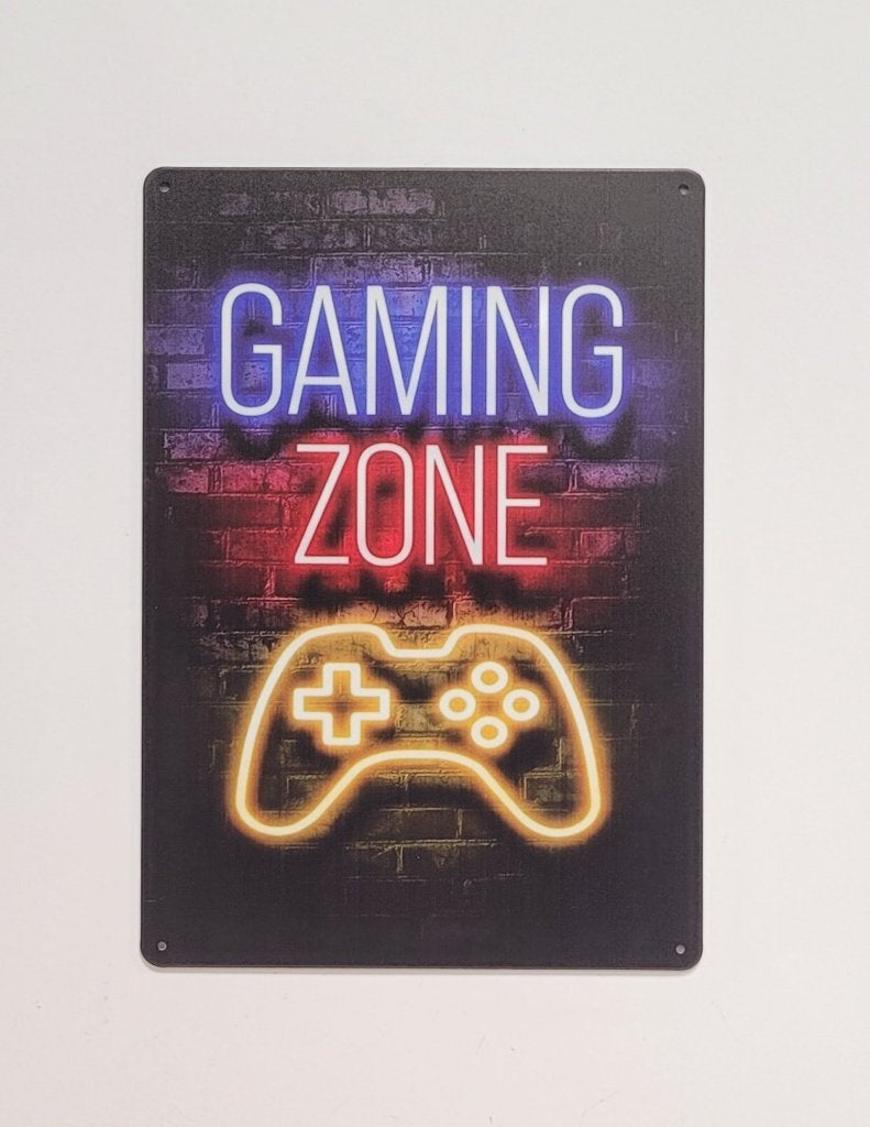 Gaming Zone neon look reclamebord van metaal wandbord deco, Info@deconoord.nl, Deco Noord, Nieuw, Ophalen of Verzenden