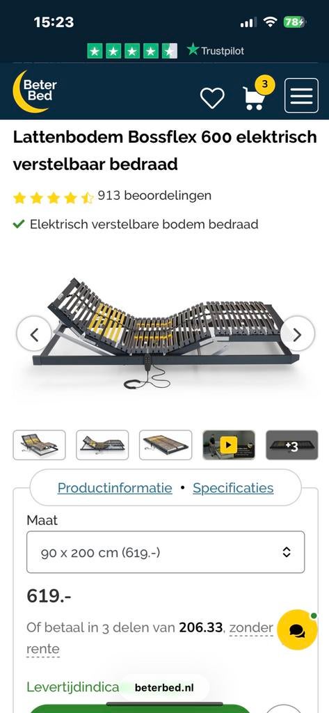 Nieuwe elektrische lattenbodem 90x200 bossflex 600, Ophalen, 90 cm, Eenpersoons, Nieuw