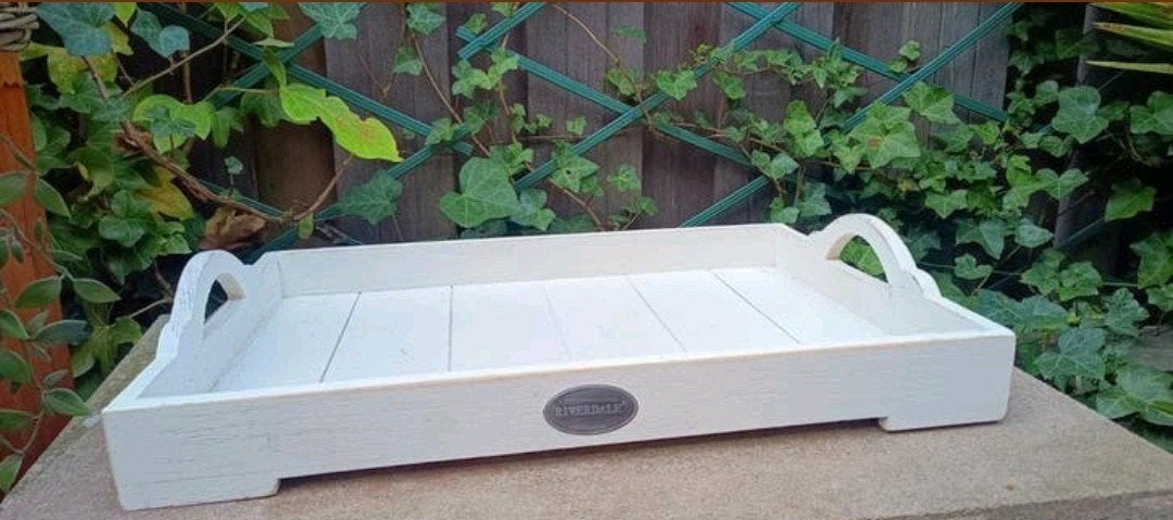 Riverdale white wash houten dienblad., Huis en Inrichting, Woonaccessoires | Dienbladen, Ophalen of Verzenden, Zo goed als nieuw
