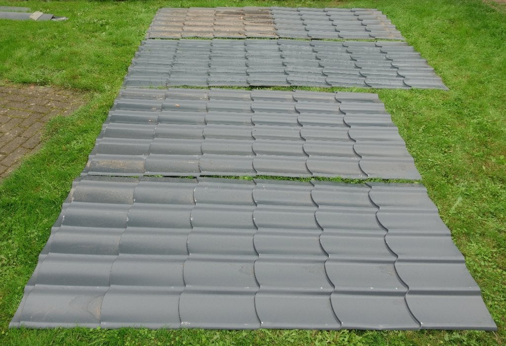 Dakpanplaat antraciet (meerdere sets), Zo goed als nieuw, 15 m² of meer, Metaal, Grijs