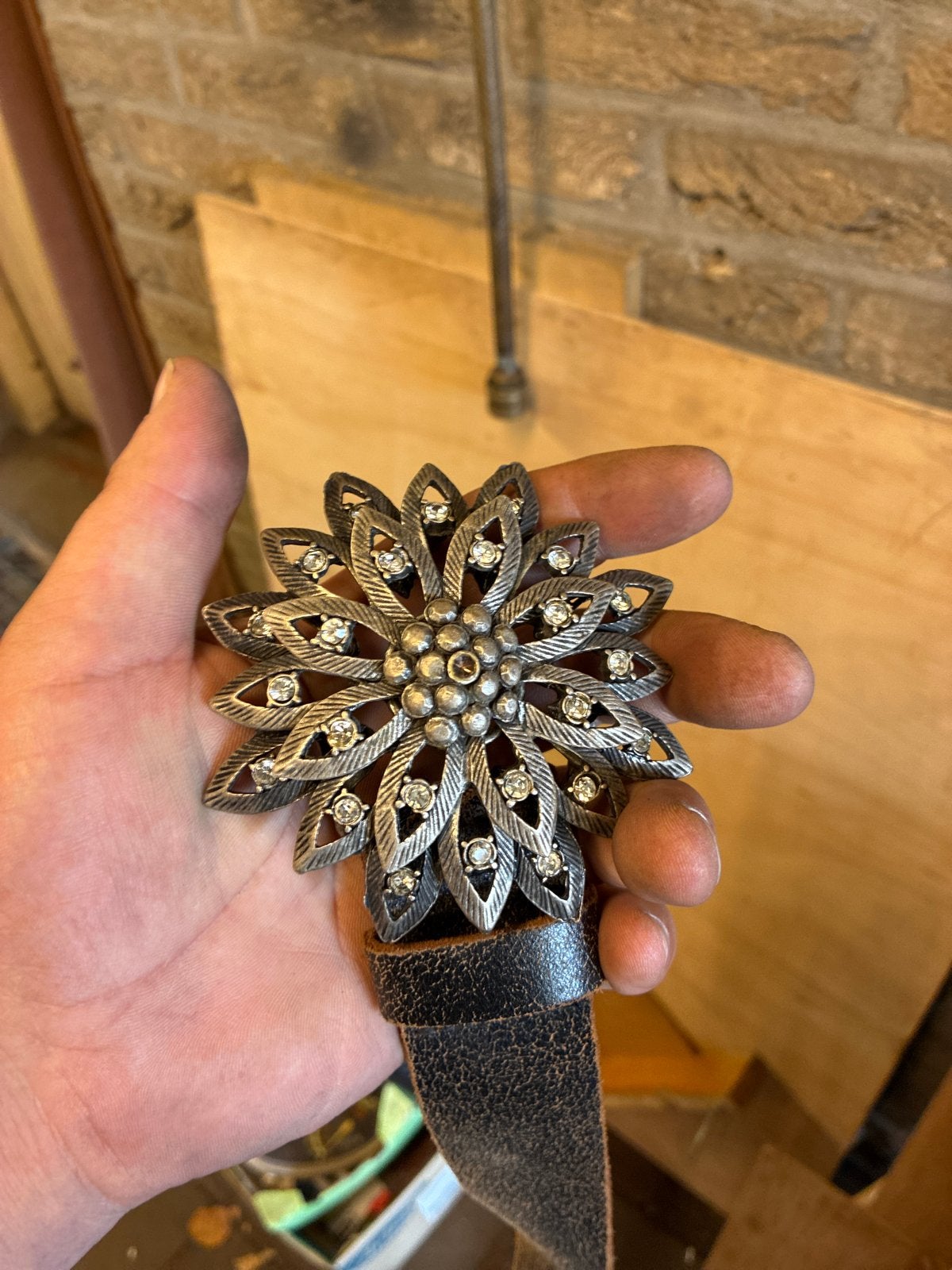 Unieke zilverkleurige riemgesp met strass, Antiek en Kunst, Ophalen, Dames