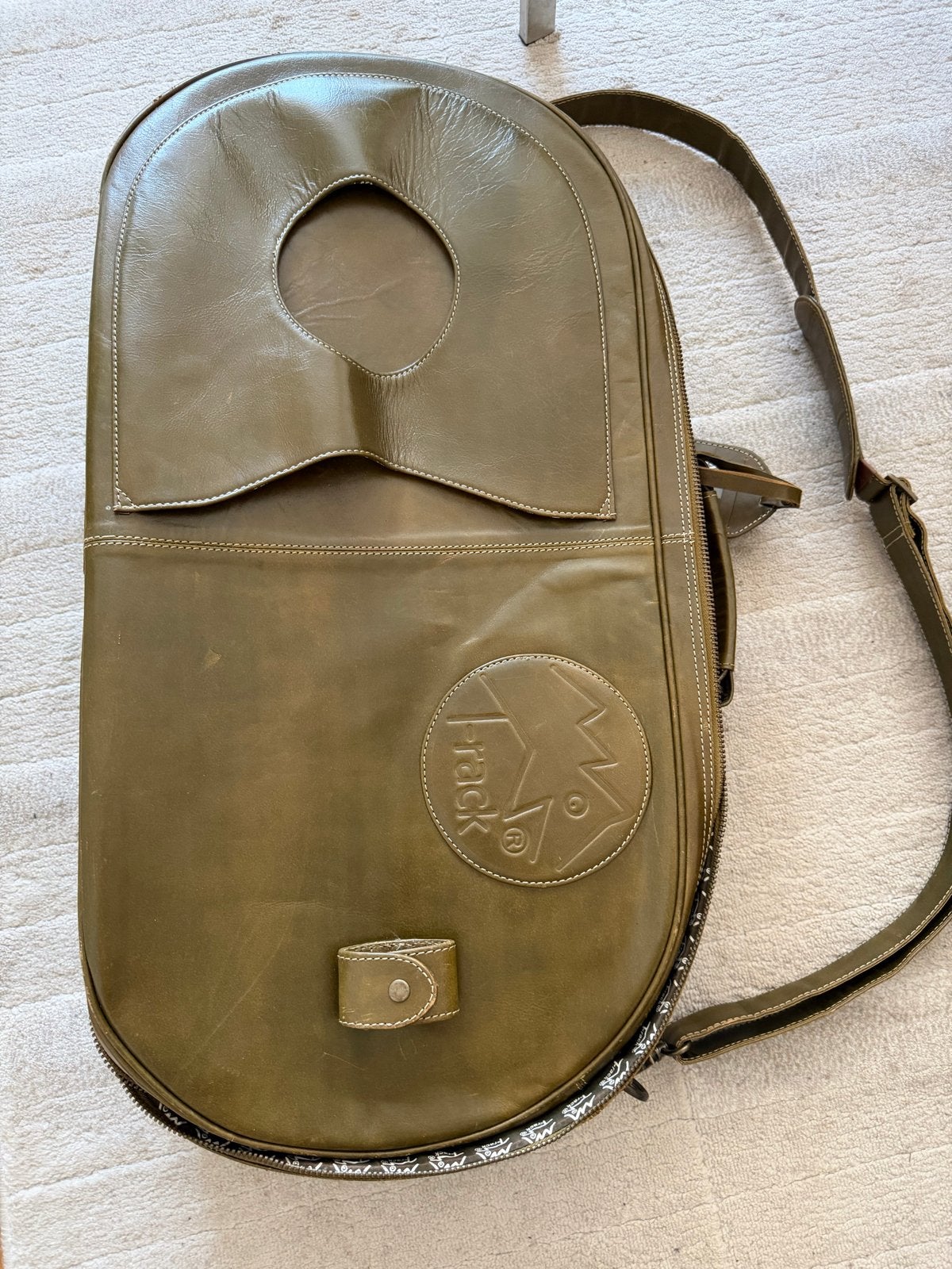 Unieke Vintage Leren Tennis Tas - Olijfgroen, Ophalen of Verzenden, Gedragen