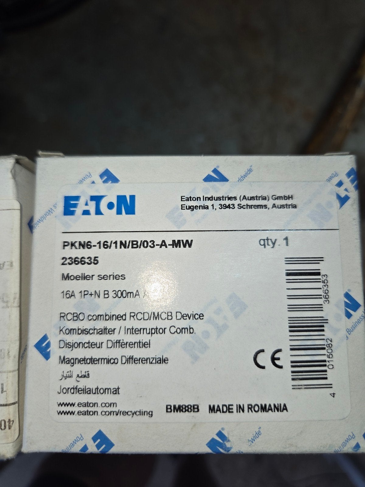 10x Nieuwe Eaton PKN6-16 Aardlekschakelaar 16A 1P+N B 300mA, Doe-het-zelf en Verbouw, Elektra en Kabels, Nieuw, Overige typen
