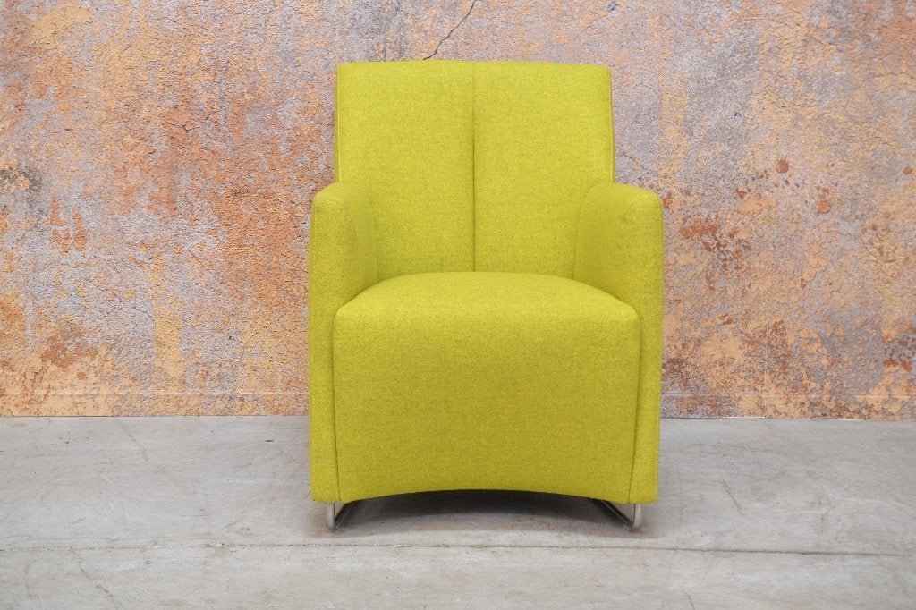 ZGANieuw groengele stoffen Leolux Galathea design fauteuil, Leolux, Leolux, 75 tot 100 cm, Ophalen of Verzenden