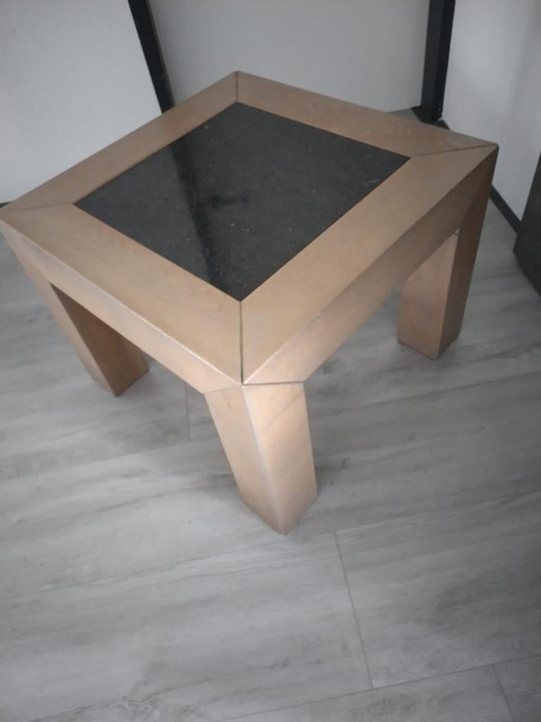 2x Eikenhouten bijzettafel met leisteen blad 60x60 cm, Huis en Inrichting, Tafels | Bijzettafels, Ophalen, Minder dan 45 cm, Gebruikt