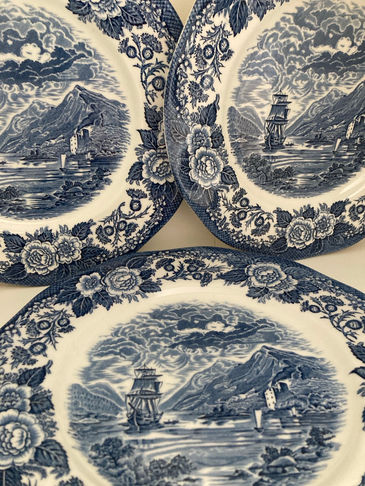Wedgwood set van 3 borden Lochs of Scotland - blauw, Ophalen of Verzenden