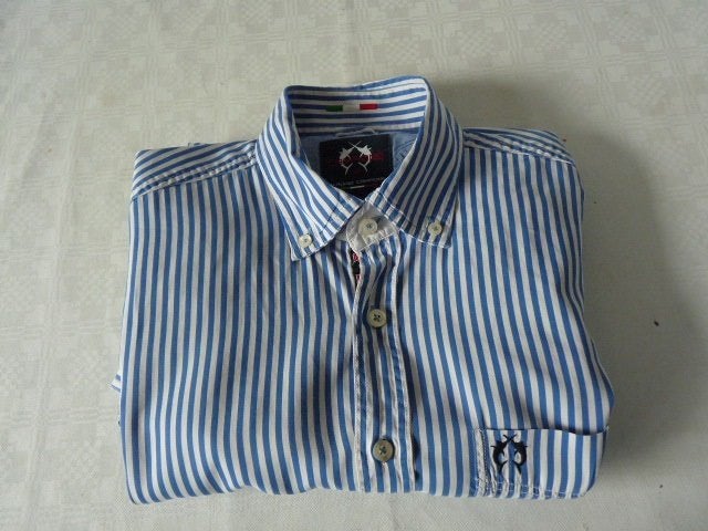  Blauw wit strepen casual overhemd van Claudio Campione M, Blauw, Claudio campioni, Zo goed als nieuw, Halswijdte 39/40 (M)