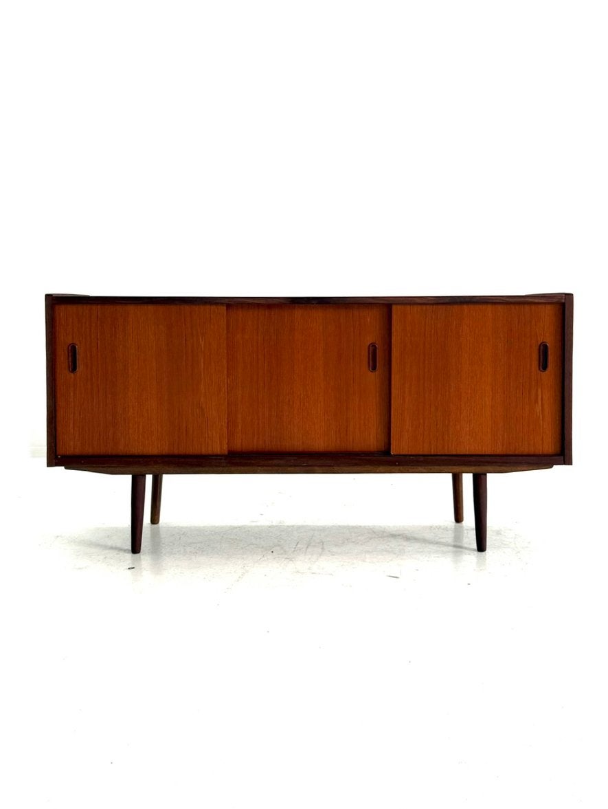 Vintage Deens teakhouten sideboard ‘60, Huis en Inrichting, Met deur(en), Vintage retro buisframe design rotan webbing papercord deens