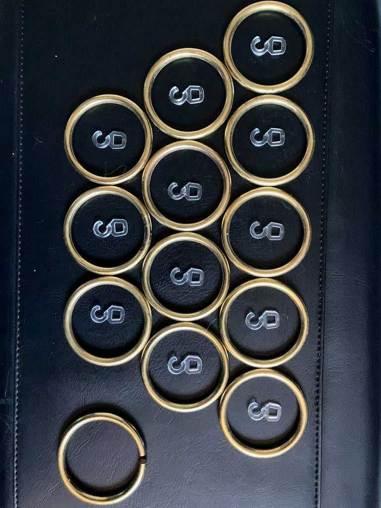 14x Metalen gordijnringen Ø 48 mm – goud/messing kleur, Huis en Inrichting, Stoffering | Gordijnen en Lamellen, Zo goed als nieuw