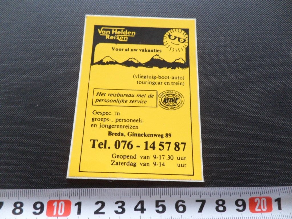 sticker breda VAN HELDEN REIZEN ginnekenweg 89, Ophalen of Verzenden, Zo goed als nieuw