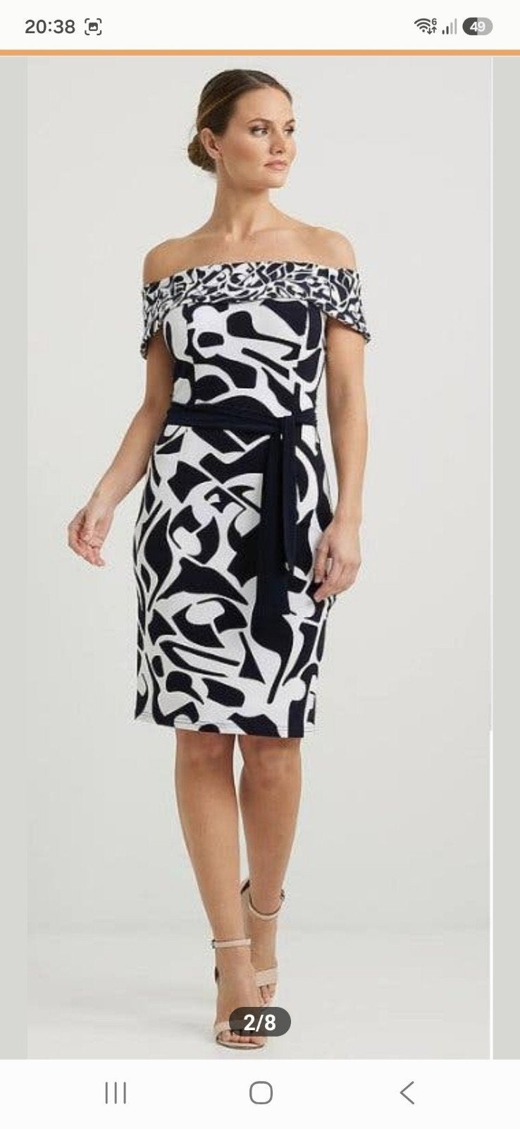 Joseph Ribkoff blauw-wit Off-Shoulder Jurk Maat M, Maat 38/40 (M), Blauw, Joseph Ribkoff, Ophalen of Verzenden