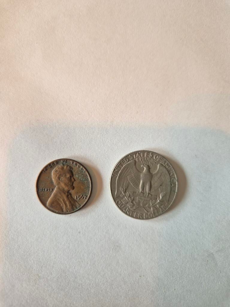 Amerikaanse munten: 1967 Penny & 1974 Quarter Dollar, Ophalen of Verzenden, Noord-Amerika, Setje
