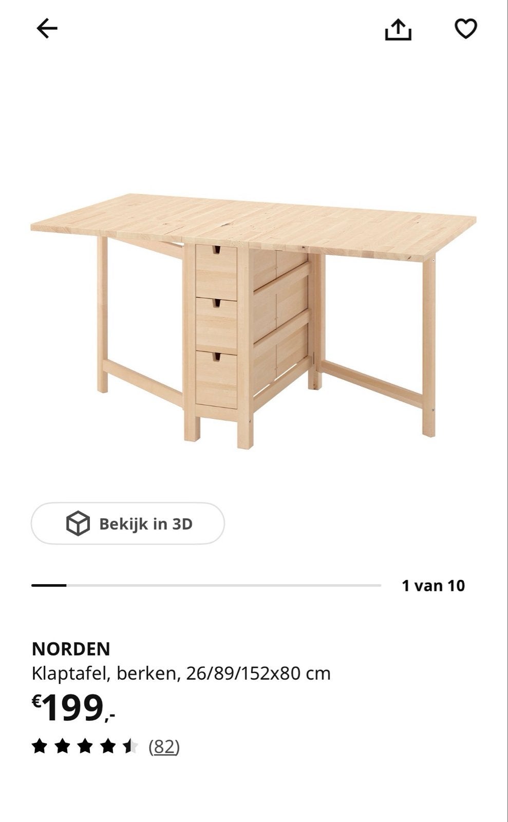 IKEA NORDEN Klaptafel, Ophalen, Gebruikt, 50 tot 100 cm, 150 tot 200 cm