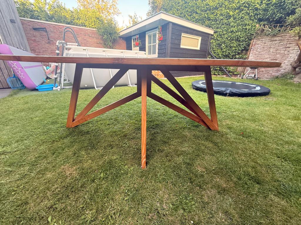 Handgemaakte ovale Douglas eetkamer tafel., Ophalen, Zo goed als nieuw, 75 cm of meer, Modern