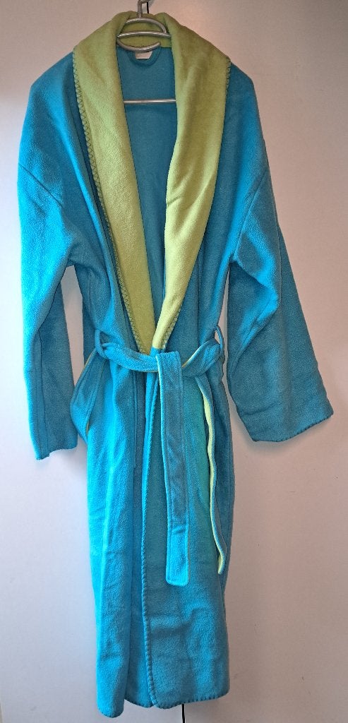 Fleece zachte Badjas Aquablauw/Lime unisex - als nieuw, Verzenden, Zo goed als nieuw