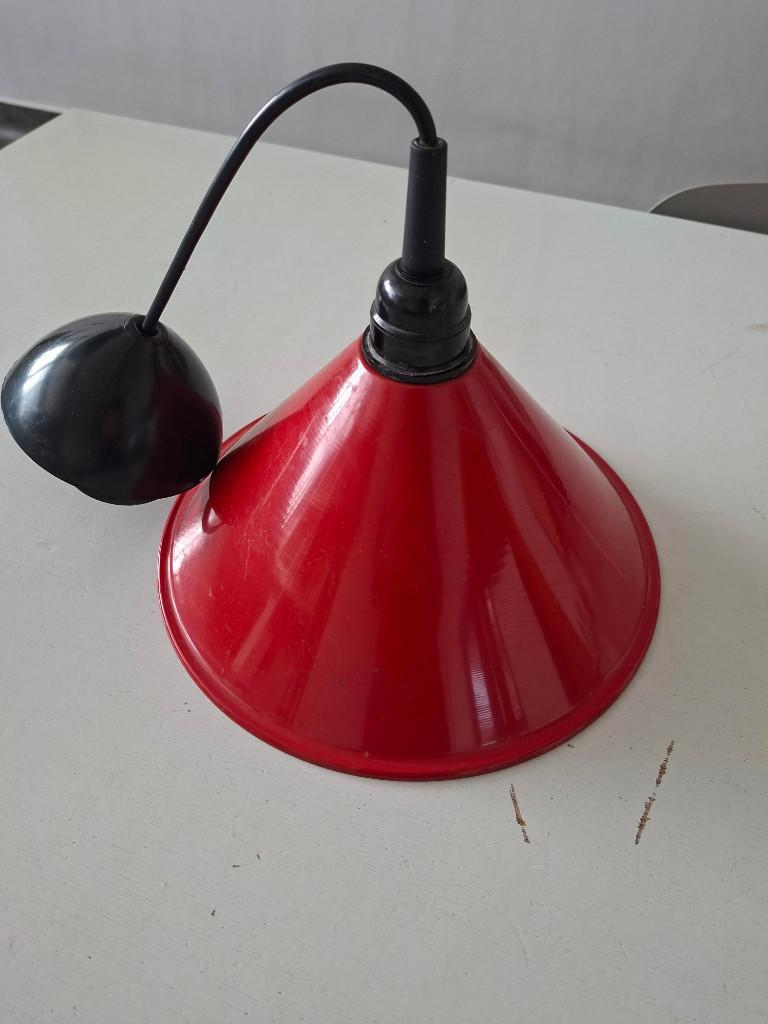 vintage metalen HEMA hanglamp rood retro jaren 80 design, Gebruikt, Ophalen of Verzenden, Metaal, Minder dan 50 cm
