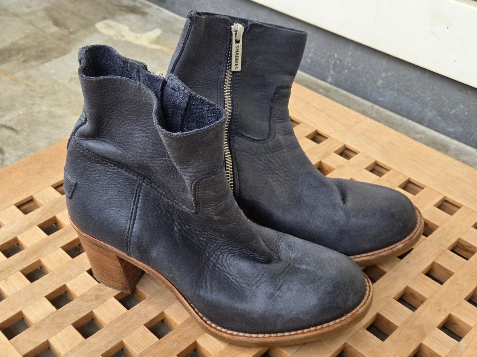 Shabbies Amsterdam enkellaarzen navy leer blokhak mt 37, Shabbies Amsterdam, Blauw, Lage of Enkellaarzen, Ophalen of Verzenden