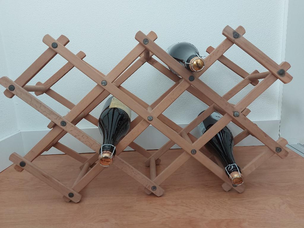 Houten harmonica- / uitschuifbaar wijnrek- voor 10 flessen, Ophalen, 5 tot 15 flessen, Zo goed als nieuw, Minder dan 50 cm