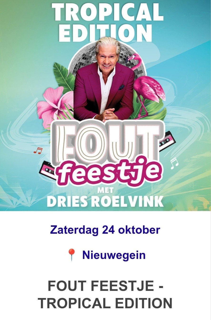2 Tickets Fout Feestje Tropical Edition - met Dries Roelvink, Twee personen