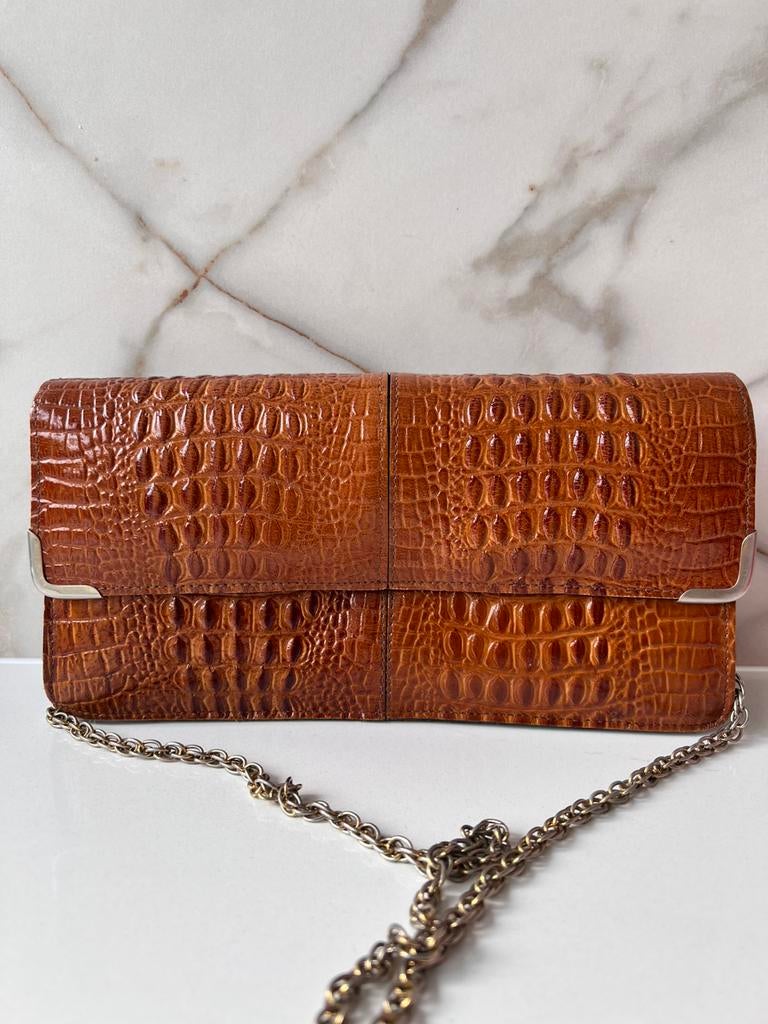 VINTAGE COGNAC BRUIN 100% ECHT LEER LEREN SCHOUDERTAS TAS, Sieraden, Tassen en Uiterlijk, Tassen | Damestassen, Ophalen of Verzenden