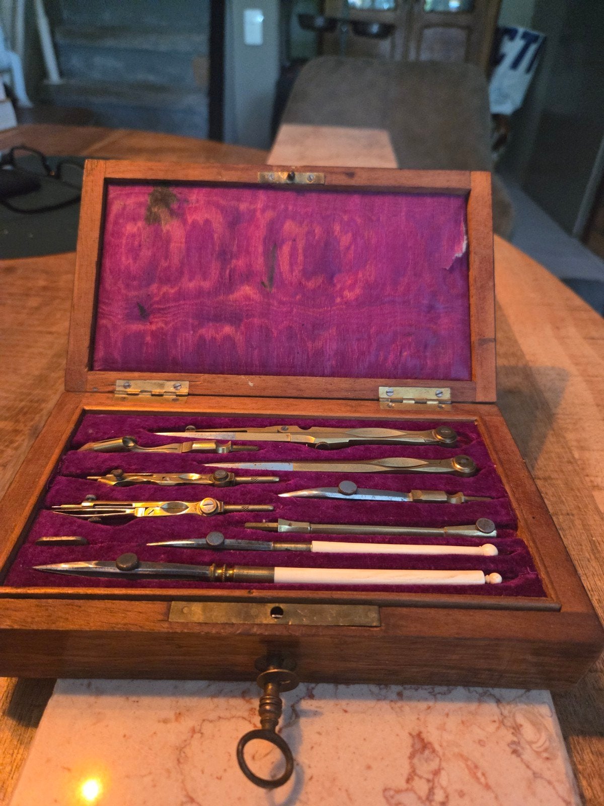Antieke 19e-eeuwse passerdoos / tekenset (ca. 1860-1900), Antiek en Kunst, Ophalen of Verzenden