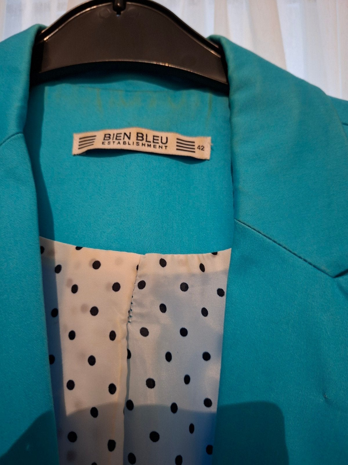 turquoise kolbertje gevoerd, Ophalen of Verzenden, Zo goed als nieuw, Maat 38/40 (M), Blauw