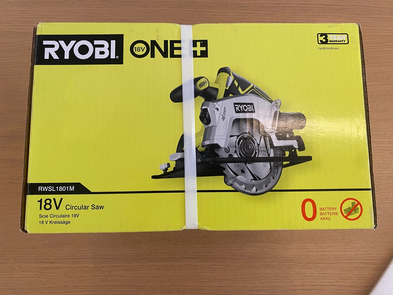 Ryobi ONE+ 18V Cirkelzaag RWL1801M - Nieuw in doos, Doe-het-zelf en Verbouw, Gereedschap | Zaagmachines, Cirkelzaag, Nieuw, 600 tot 1200 watt