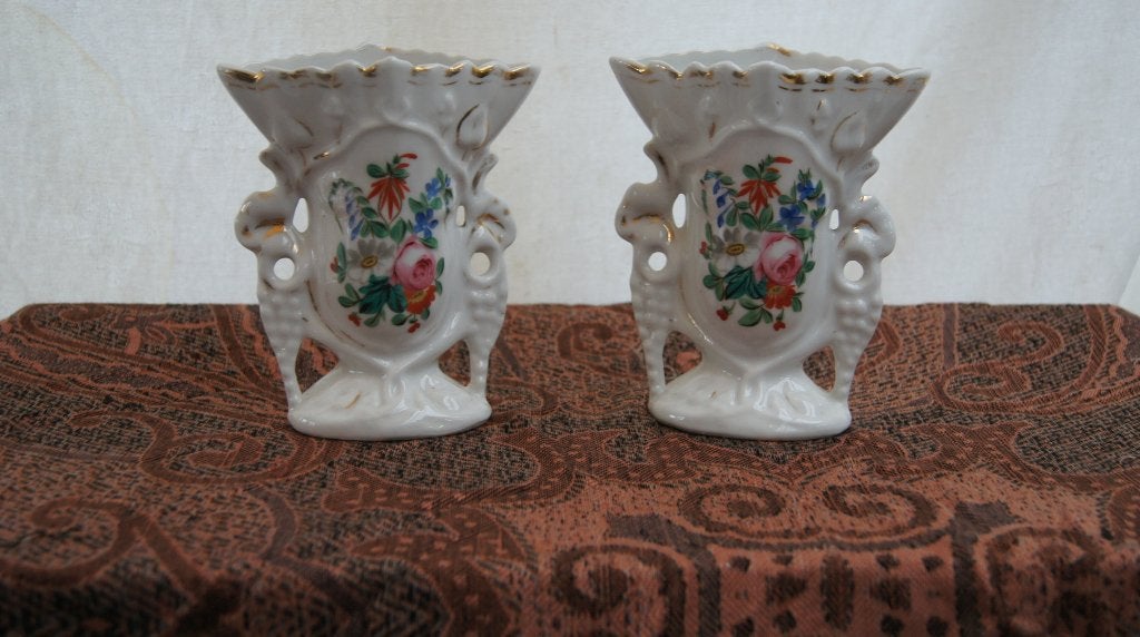2 antieke porseleinen vazen met bloemmotief, Antiek en Kunst, Antiek | Vazen, Ophalen