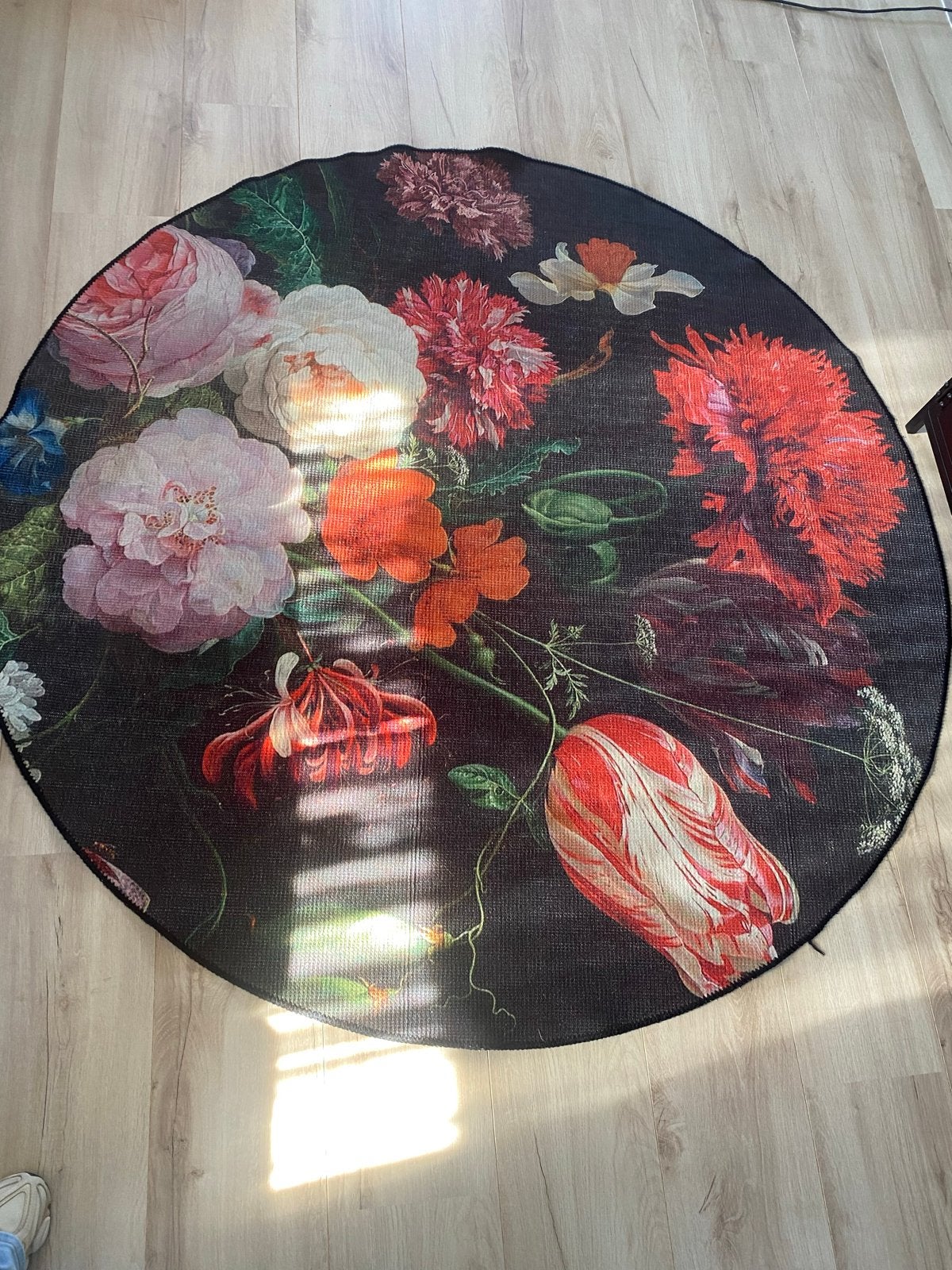 Rond vloerkleed met bloemenprint, dier- en rookvrij huis, 150 tot 200 cm, Rond, Stil leven, Ophalen of Verzenden