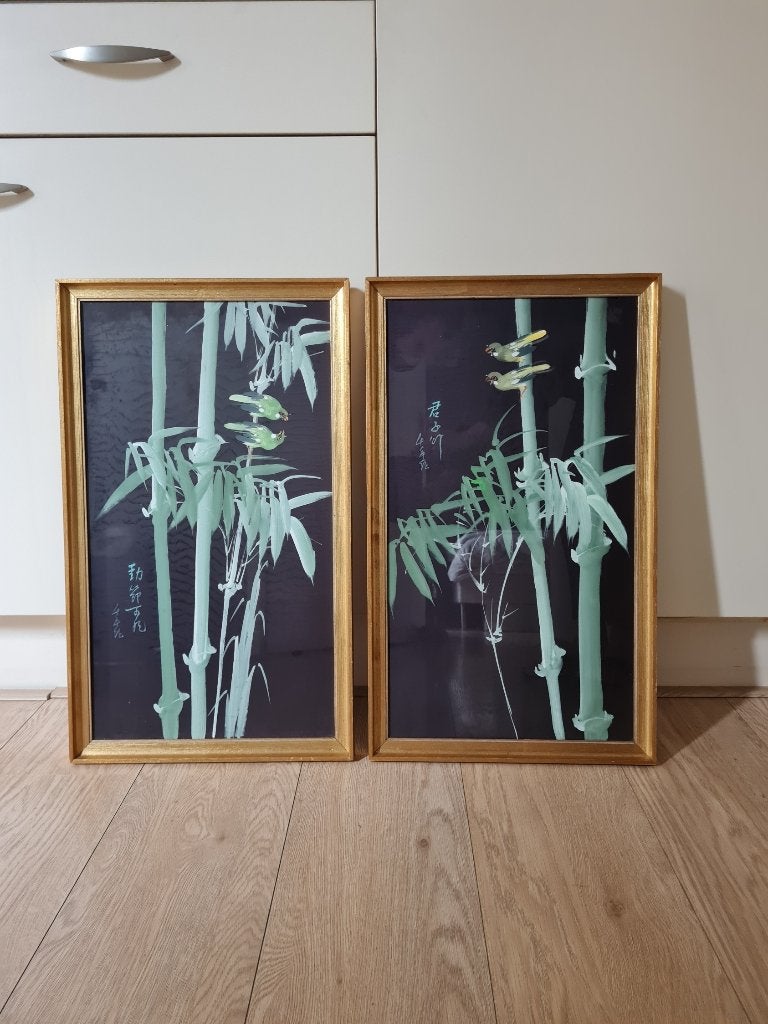 2 Schilderijen op glas geschilderd, door Chinese kunstenaar., Ophalen