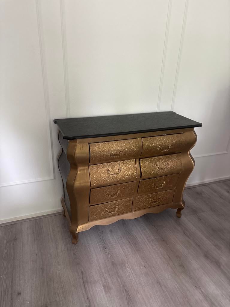 Barok commode goudkleurig met 8 laden, Huis en Inrichting, Gebruikt, 5 laden of meer, 50 tot 100 cm, Minder dan 100 cm