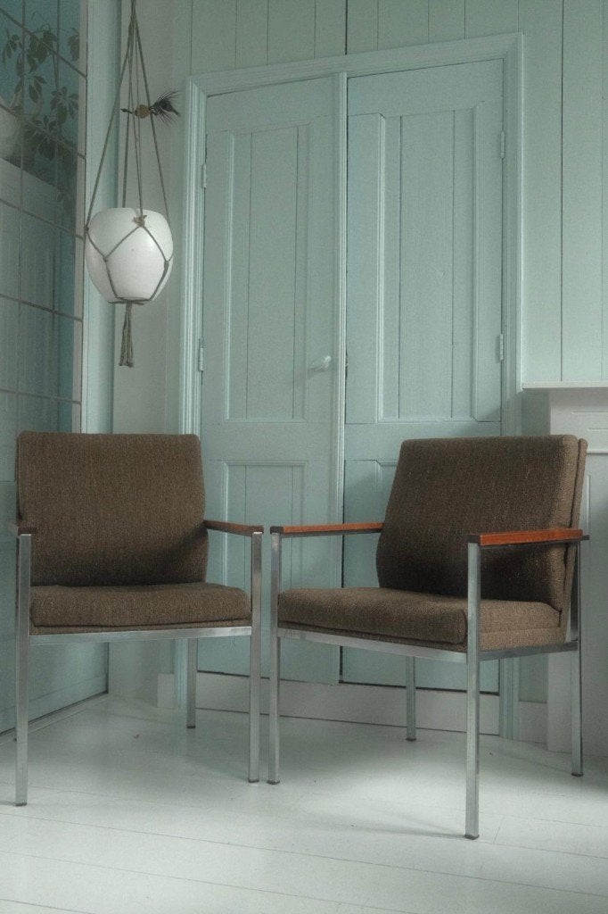 4 Gispen Coen de Vries stoelen jaren 60/70 design no 1266, Huis en Inrichting, Ophalen, Gebruikt, Bruin, Design jaren 60 70 Gispen Coen de Vries