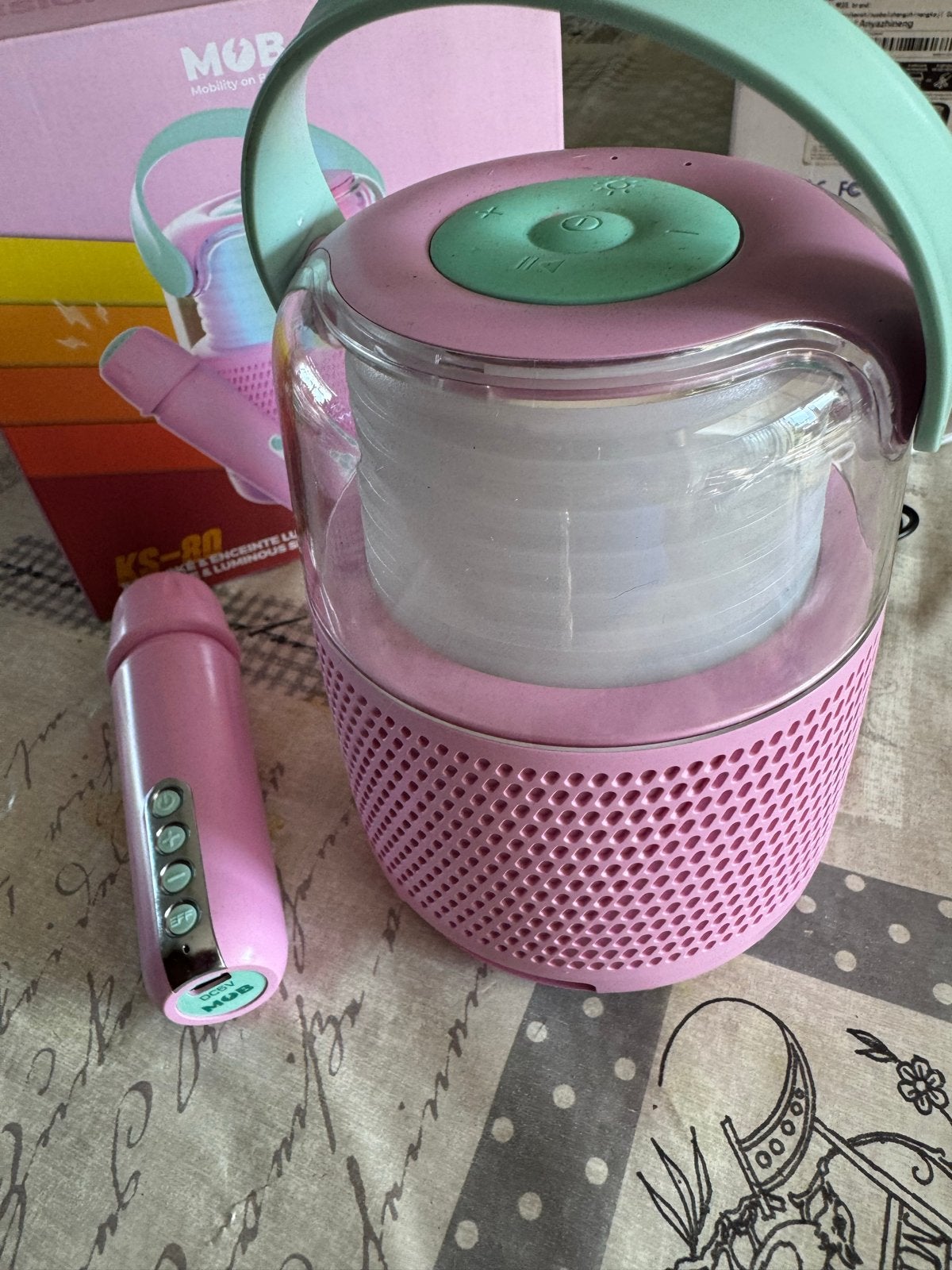 MOB KS-80 Karaoke & Luminous Speaker - Roze, Ophalen of Verzenden, Zo goed als nieuw, Complete set