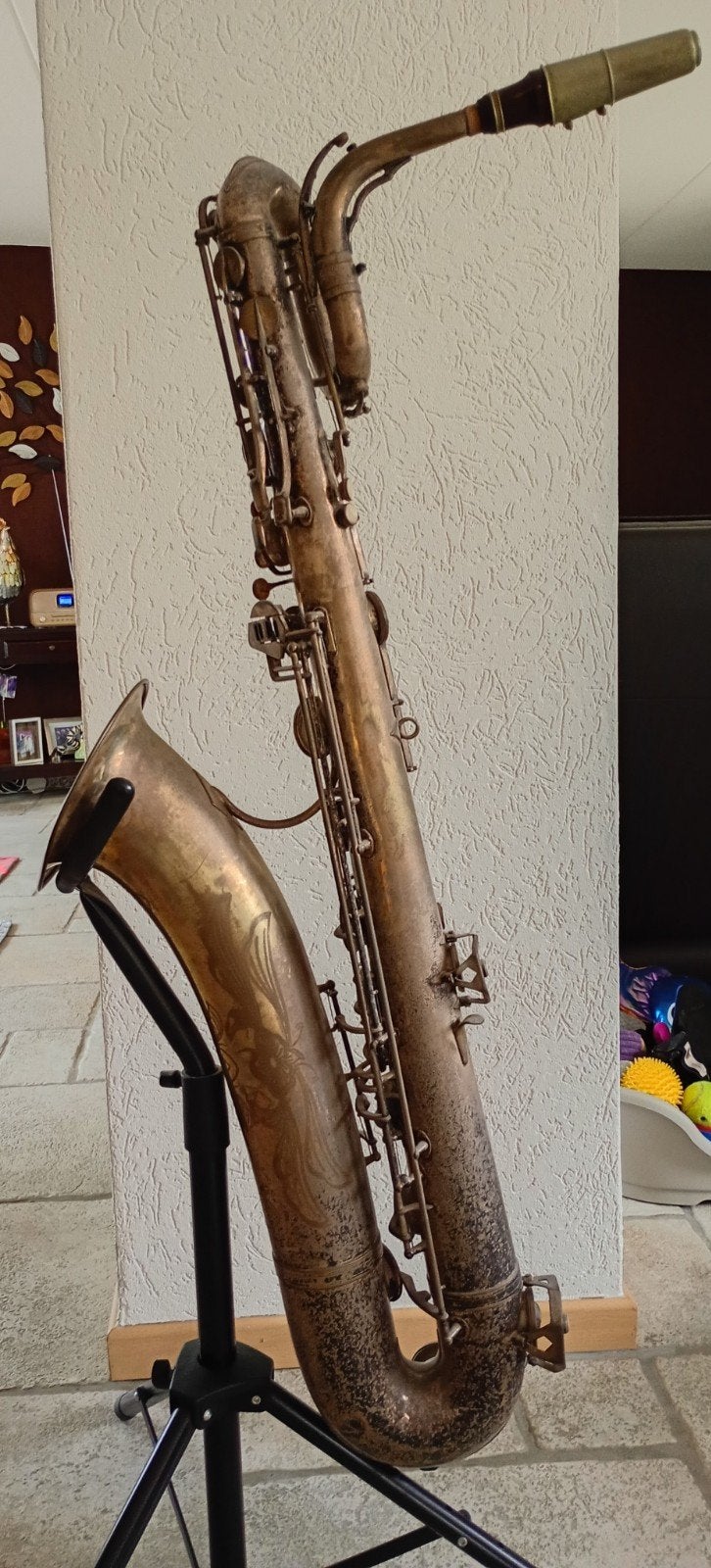 Vintage baritonsaxofoon - Uniek en Decoratief Instrument, Muziek en Instrumenten, Blaasinstrumenten | Saxofoons, Ophalen of Verzenden