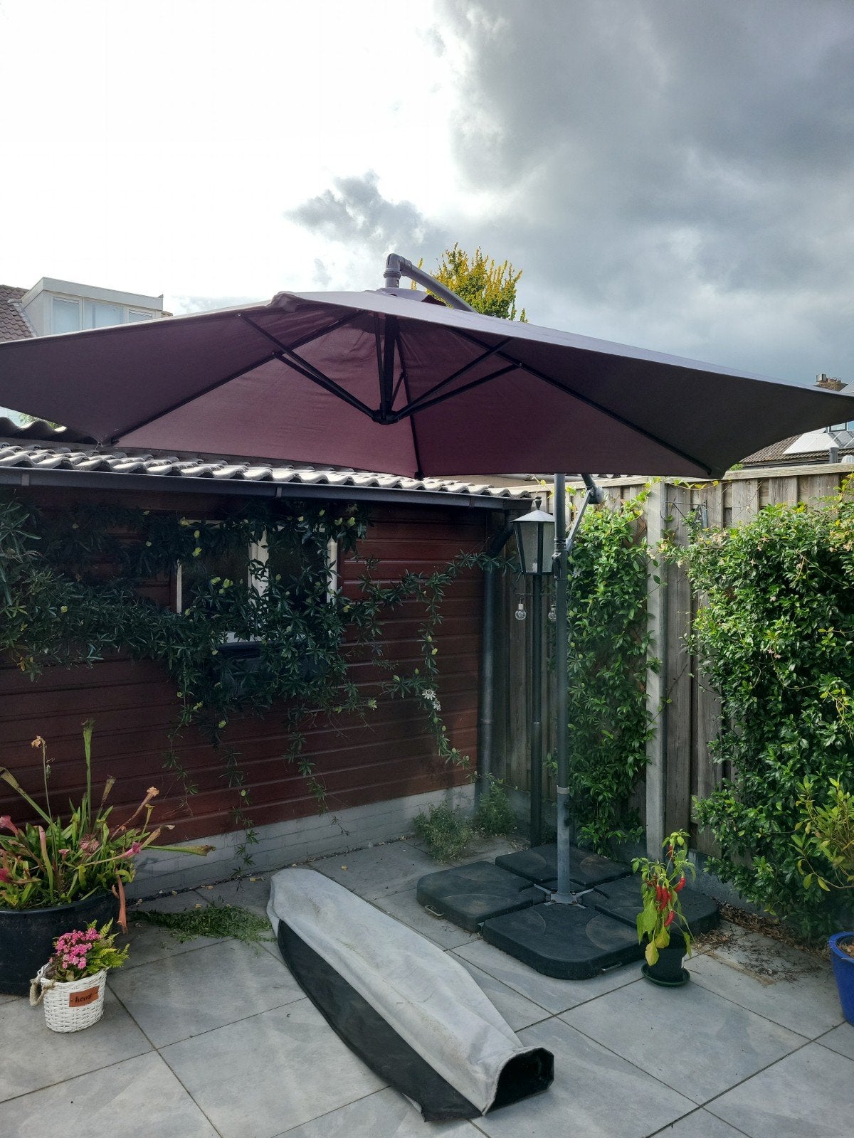 Grote parasol grijs, Tuin en Terras, Parasols, Ophalen, Zweefparasol, 3 tot 4 meter, Verstelbaar