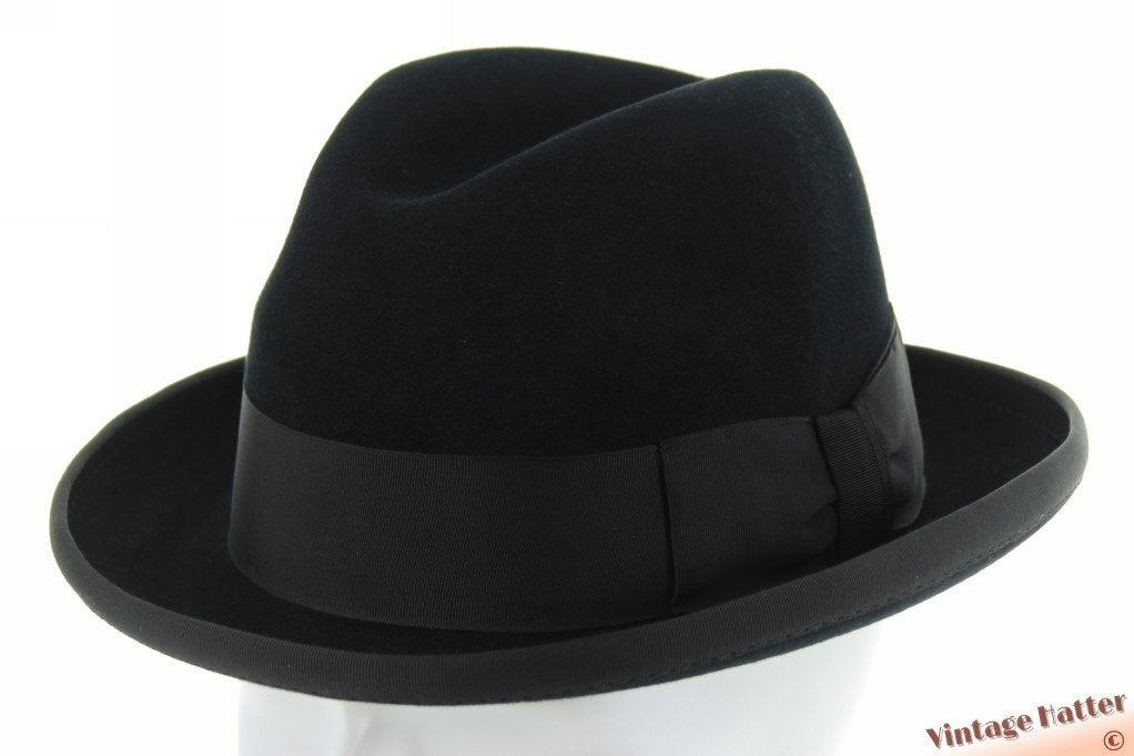 Vintage Gleufhoed Homburg hoed Wegener zwart vilt 57,5 - 58, Wegener, Hoed, Ophalen of Verzenden, 57 cm (M, 7⅛ inch) of minder
