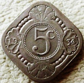 Prachtig vierkant stuivertje - 5 cent 1934., Verzenden, Koningin Wilhelmina, Overige waardes, Losse munt